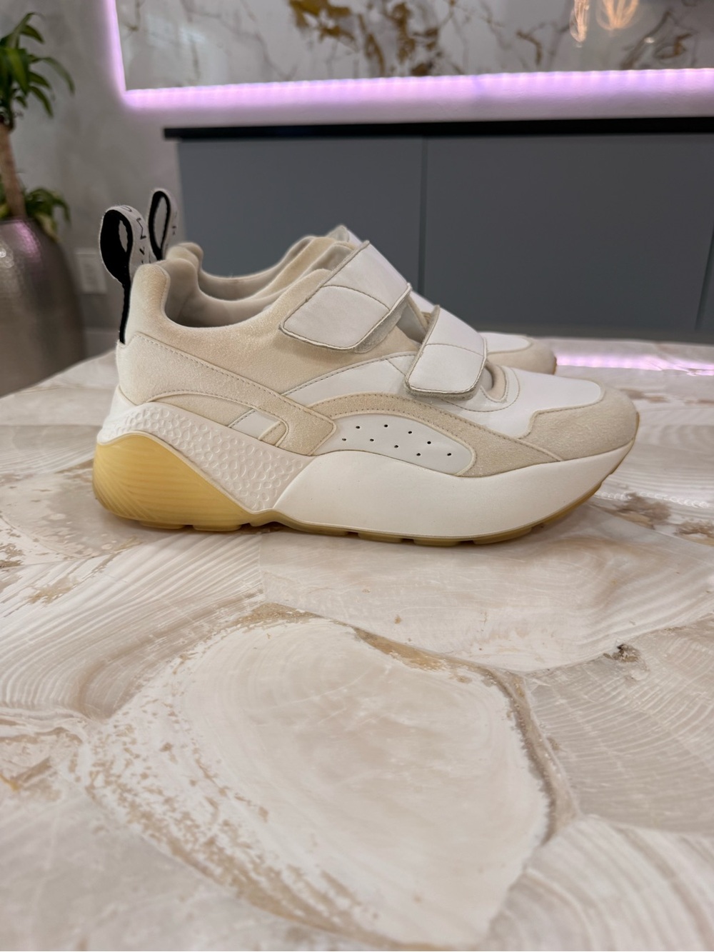 Stella McCartney Cream and White Velcro Platform Sneakers